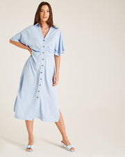 Ruched Front Button Up Dress | Light Blue
