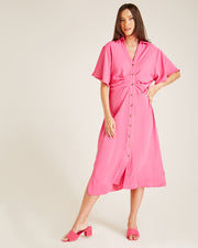Ruched Front Button Up Dress | Fuchsia