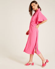 Ruched Front Button Up Dress | Fuchsia