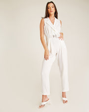 Lapel Front Sleeveless Jumpsuit | White