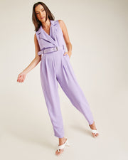 Lapel Front Sleeveless Jumpsuit | Lilac